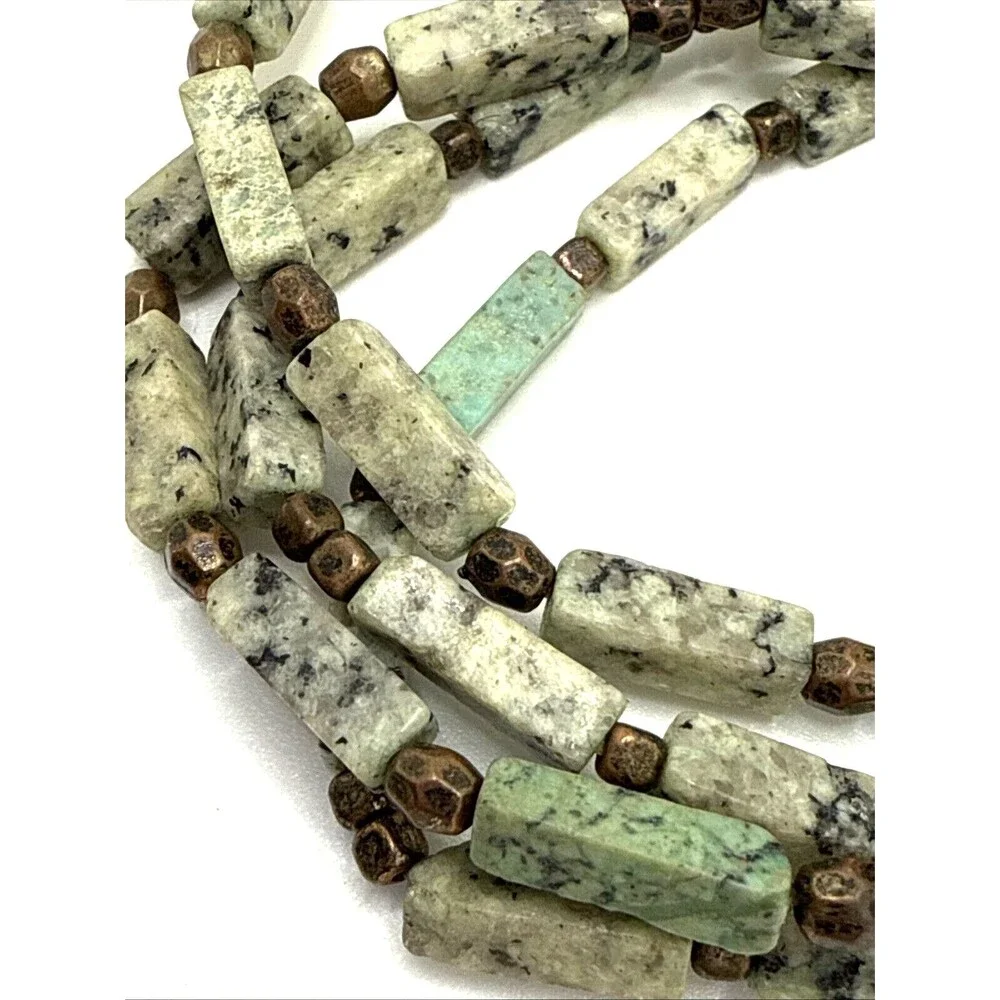 Green Moss Agate Beaded Bracelet Multi Strand Rectangle Stretch Boho Healing